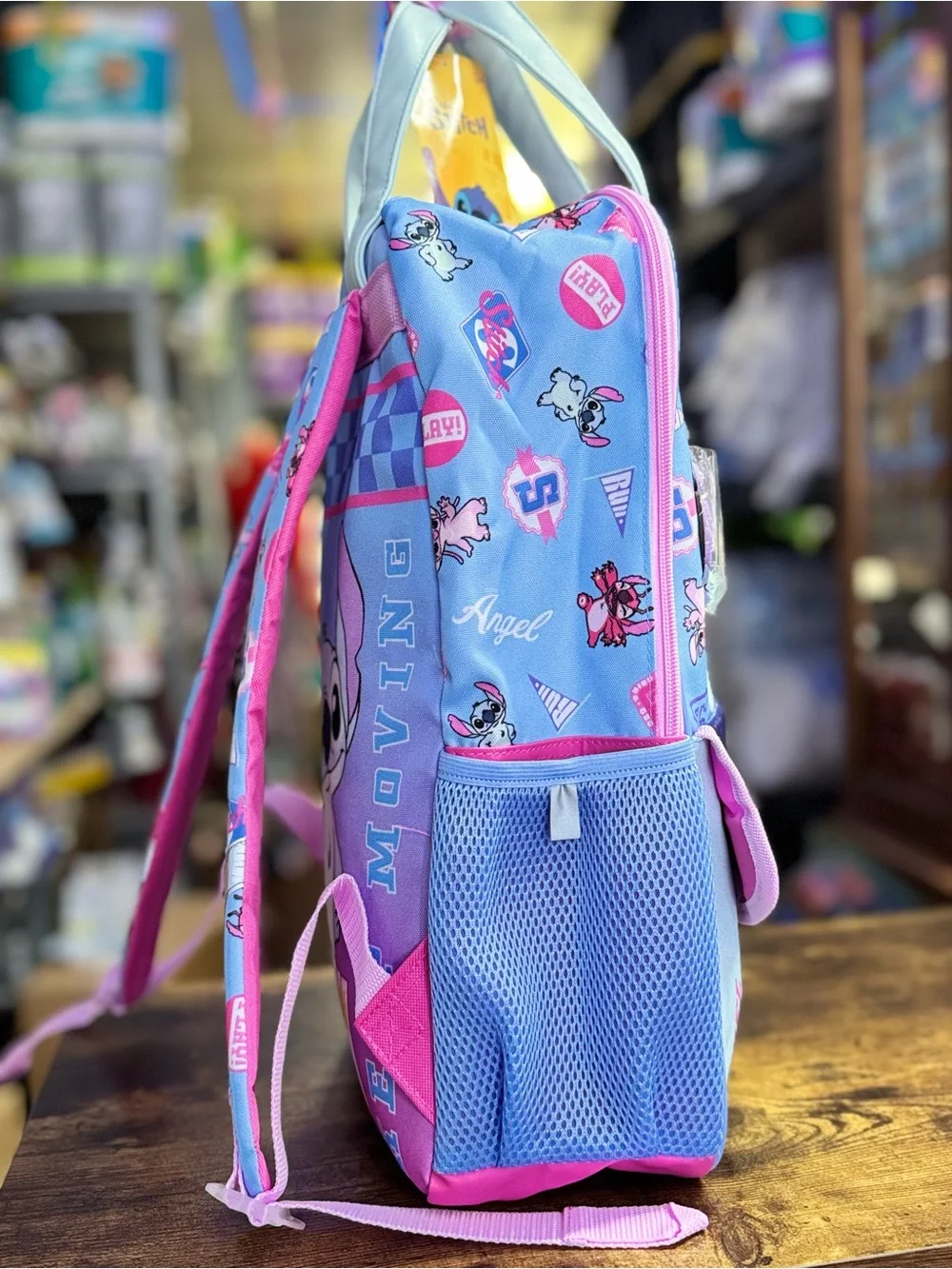 Disney Stitch Kids Backpack - Light Blue & Pink Cartoon Bag